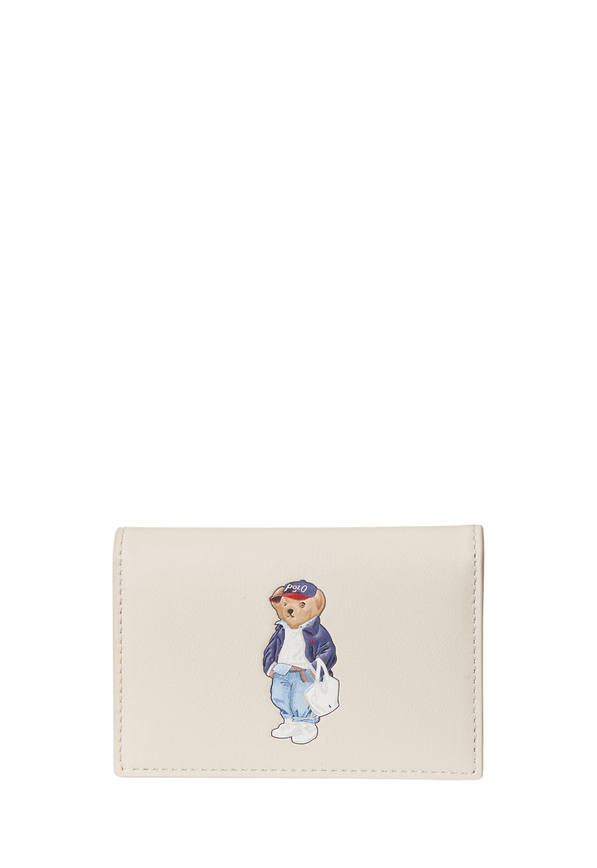RALPH LAUREN WOMENS Polo Bear Leather Flapped Card Case Cream