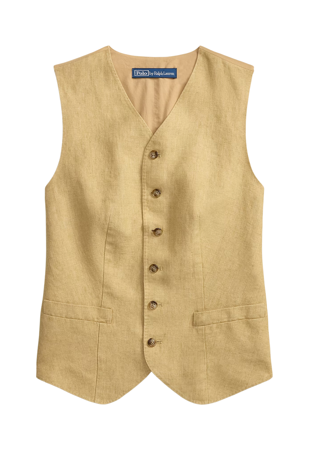 RALPH LAUREN WOMENS Buttoned Délavé Linen Waistcoat Classic Camel