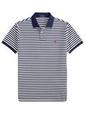 RALPH LAUREN Custom Slim Fit Striped Mesh Polo Shirt Newport Navy/White