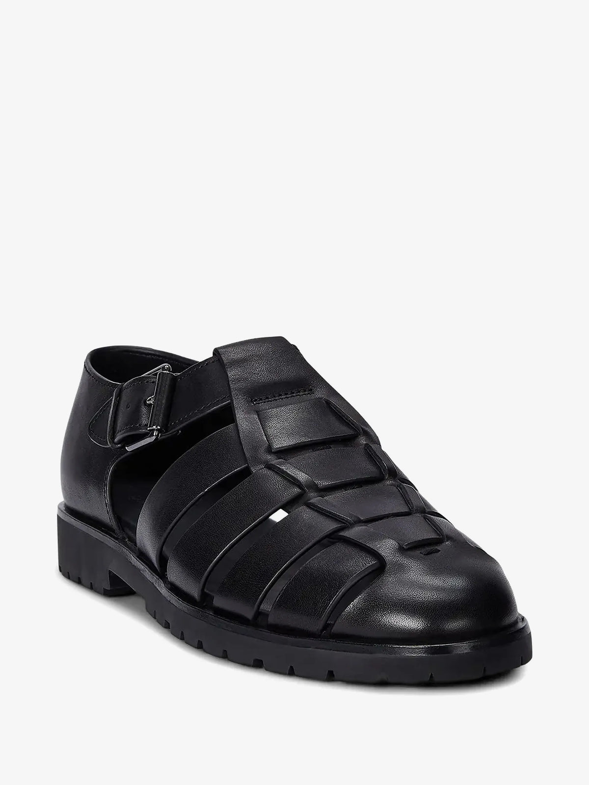 RALPH LAUREN Leather Fisherman Sandals Black
