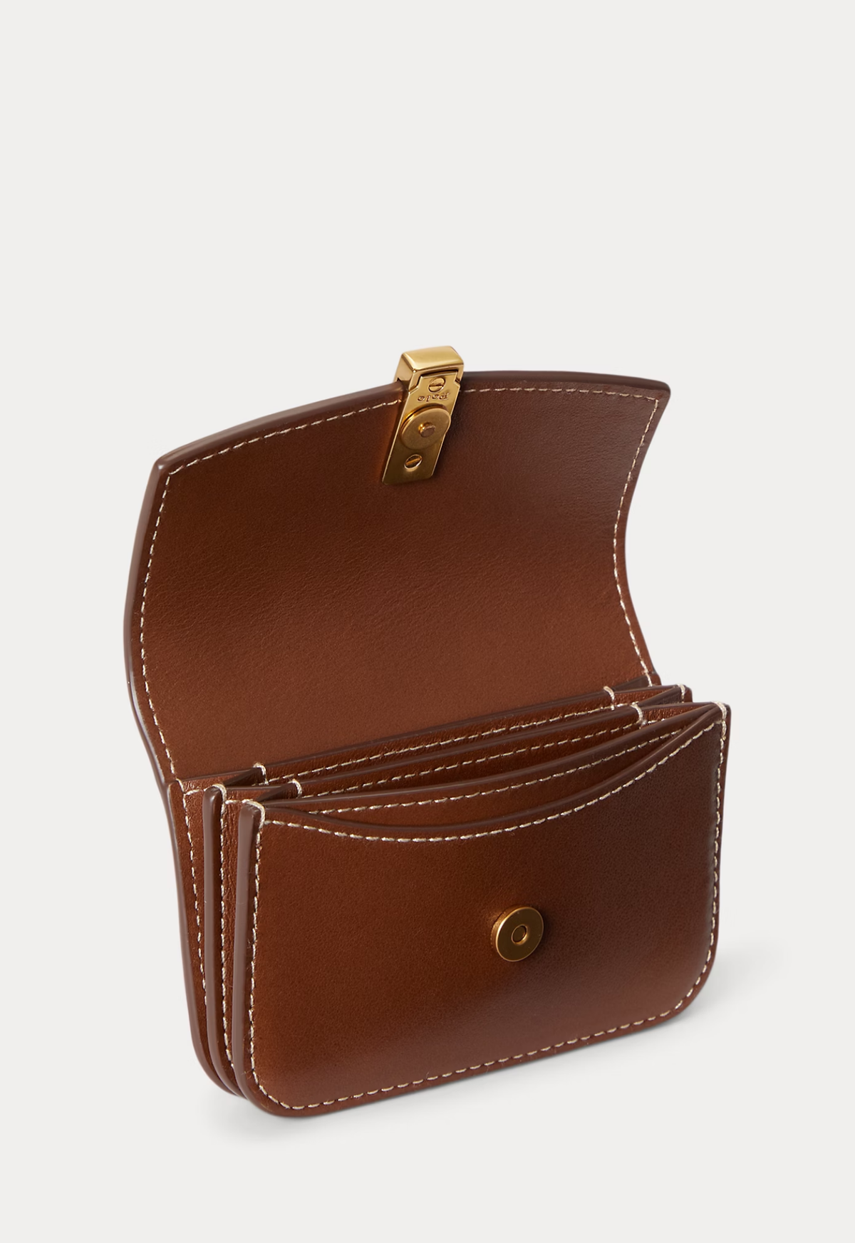 RALPH LAUREN WOMENS Polo ID Leather Fold-Over Card Case Cuoio