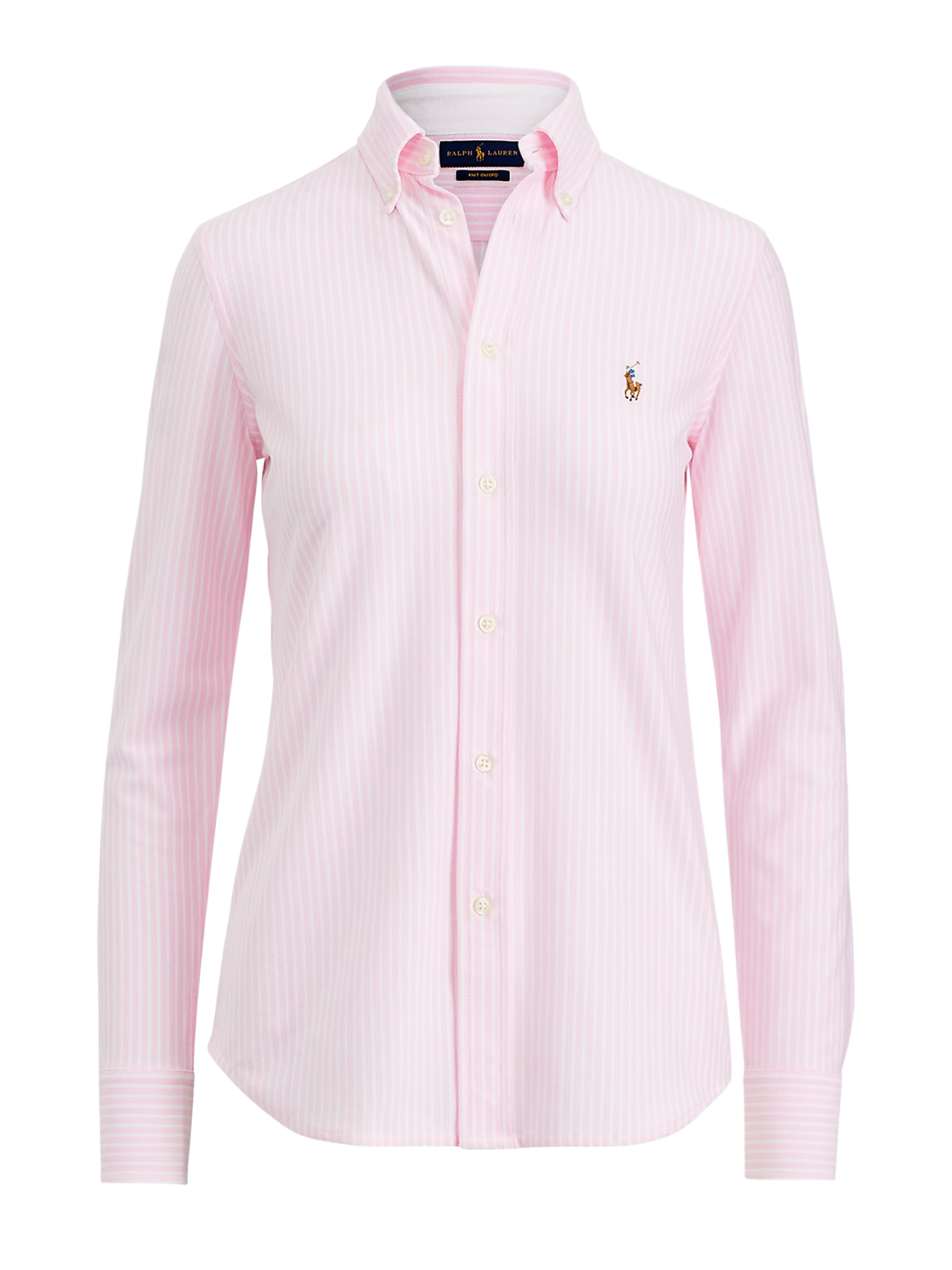 RALPH LAUREN WOMEN Striped Knit Oxford Shirt Pink/White