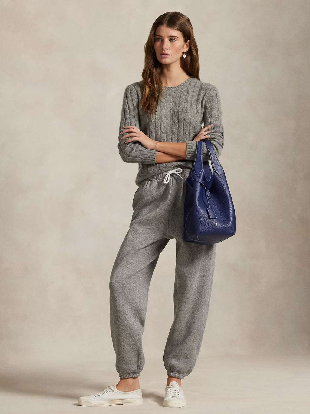 RALPH LAUREN WOMEN Fleece Drawstring Tracksuit Bottoms Dark Vintage Heather