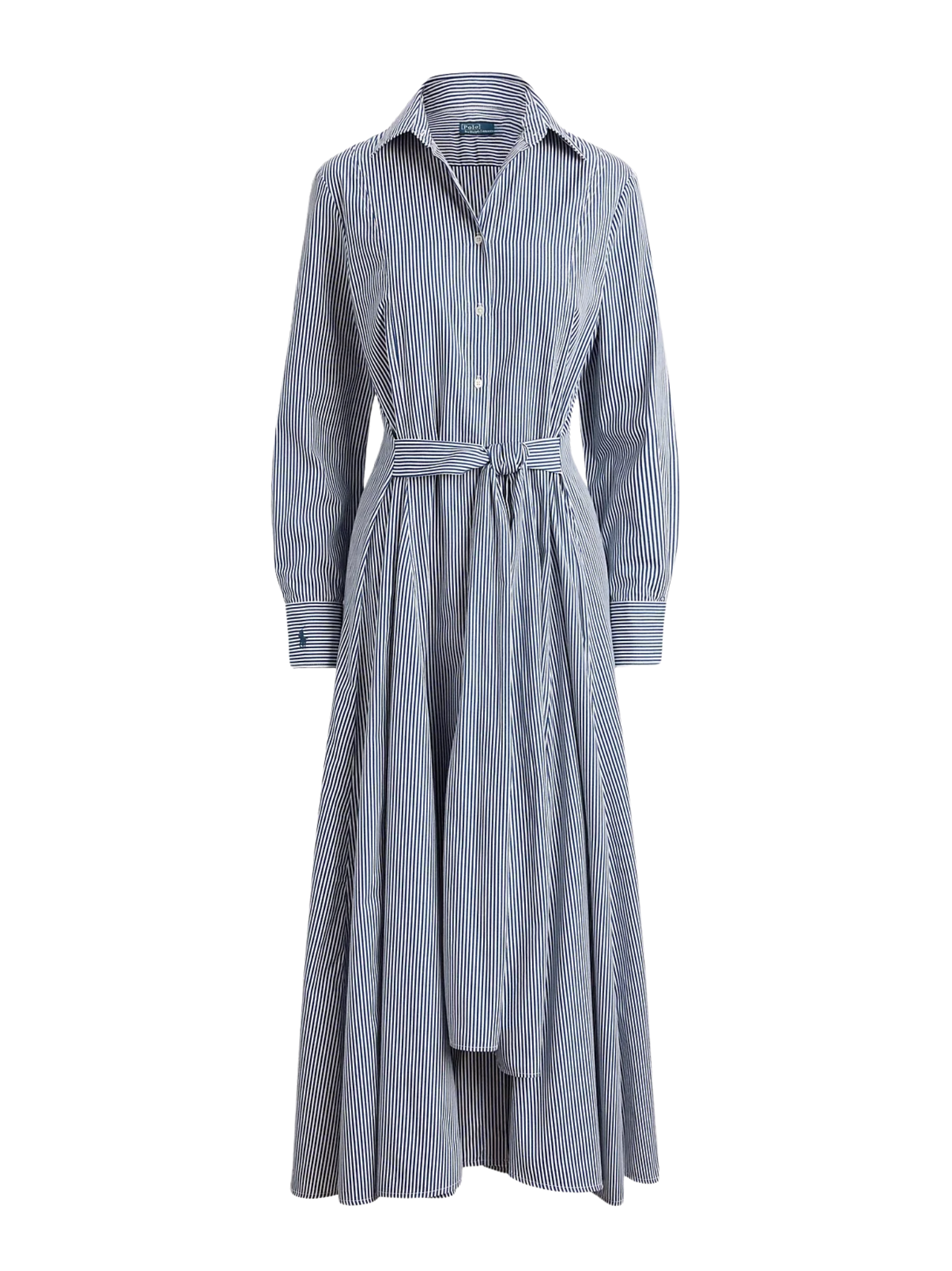 RALPH LAUREN WOMEN Striped Cotton Tie-waist Shirtdress White/Fall Royal