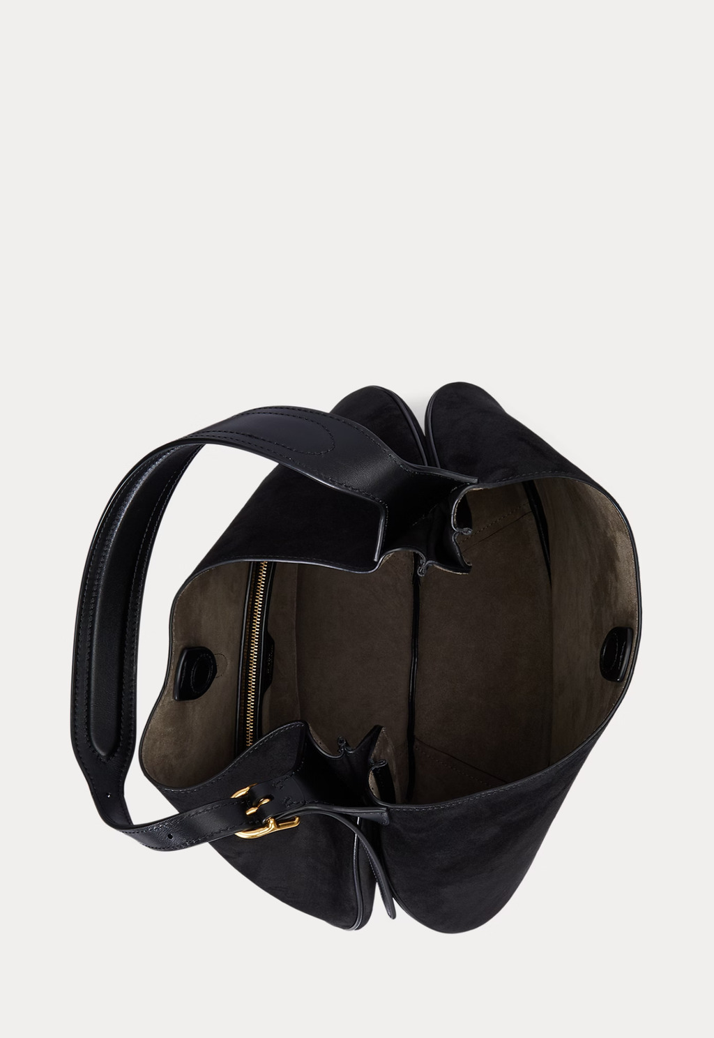 RALPH LAUREN WOMEN Polo ID Suede Large Shoulder Bag Black