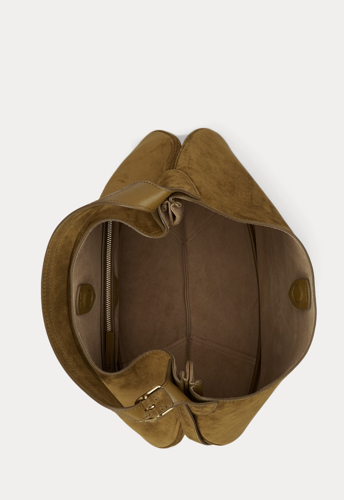 RALPH LAUREN WOMEN Polo ID Suede Large Shoulder Bag Artichoke