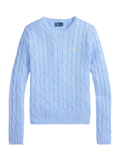 RALPH LAUREN WOMEN Cable-knit Cotton Crewneck Sweater Baby Blue